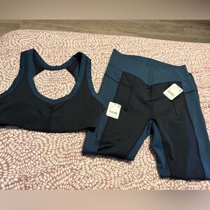 FP Movement by Free People Black and Teal Leggings Set
